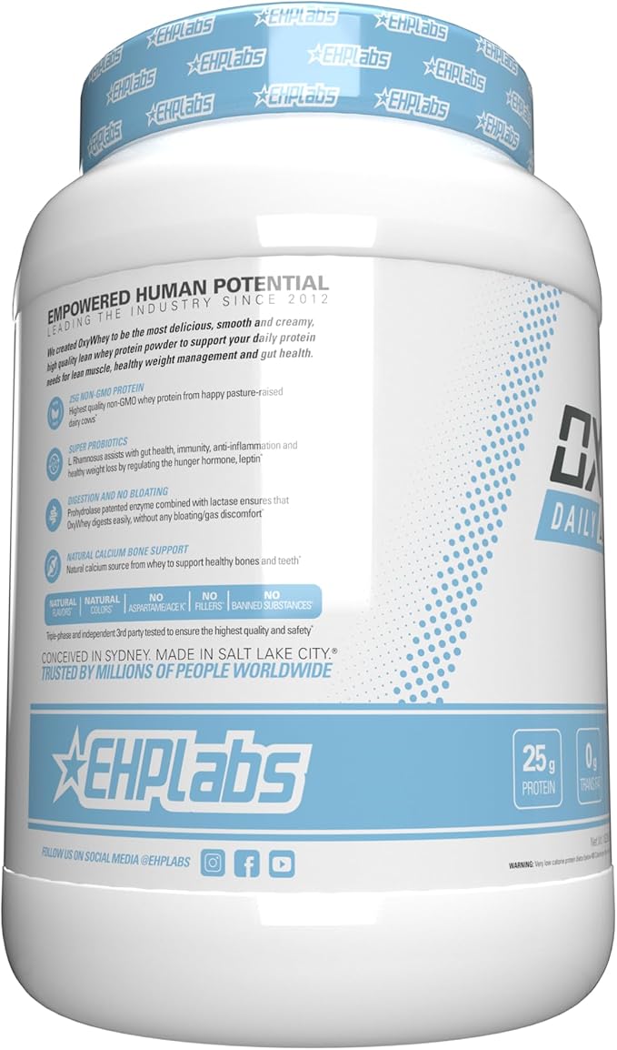 EHP Labs OxyWhey Whey Protein Isolate – 25g High Protein Low Carb Sugar Free Meal Replacement – Lean Whey Powder for Muscle Recovery – Non-GMO Gluten Free – 25 Serves – Vanilla Ice Cream