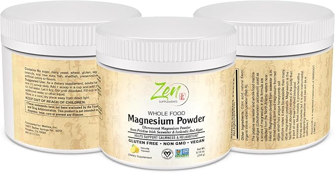 Zen Supplements Whole Food Magnesium Powder - 100% Organic Vegan Effervescent Supports Bone &amp Muscle Health Relaxation