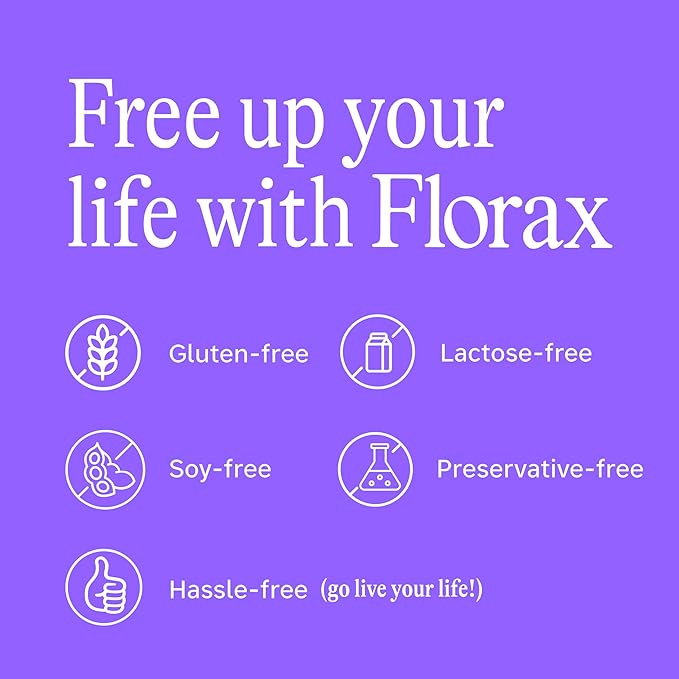 Florax - Liquid Probiotic - On-The-go Gut Support for Women Men and Children - Vegan Gluten Free Lactose Free Soy Free and Preservative Free - Grape Flavor - 5 Vials