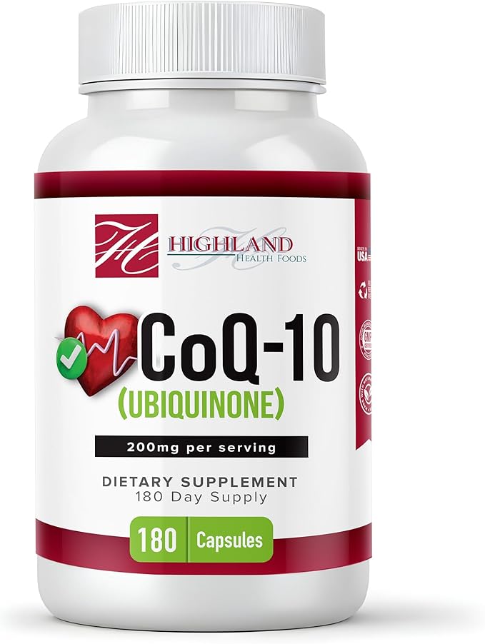 CoQ10 200mg 180 Vegetarian Capsules for Heart Health Non-GMO Easy to Swallow Supports Cellular Energy Production and Cardiovascular Health