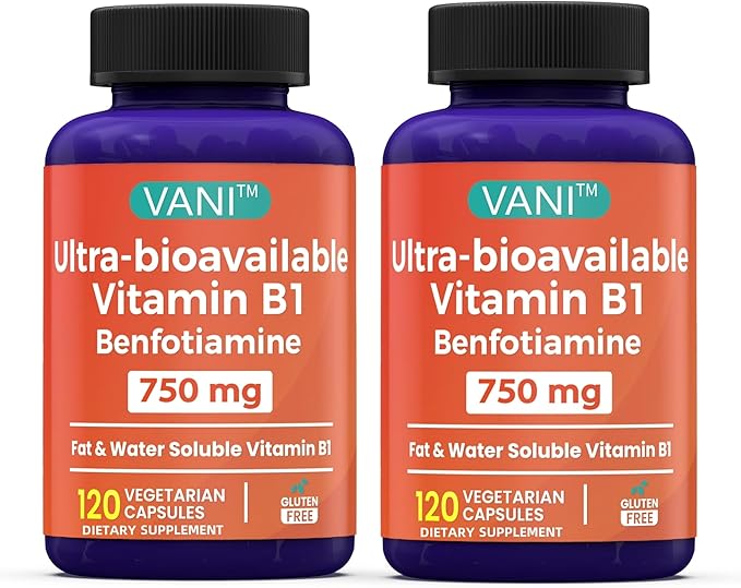 Mega Benfotiamine 750mg with Vitamin B-1 Highly Bioavailable Benfotiamine B1 Supplement Derivative to Support Overall Health* Gluten-Free 120 Capsules (2)