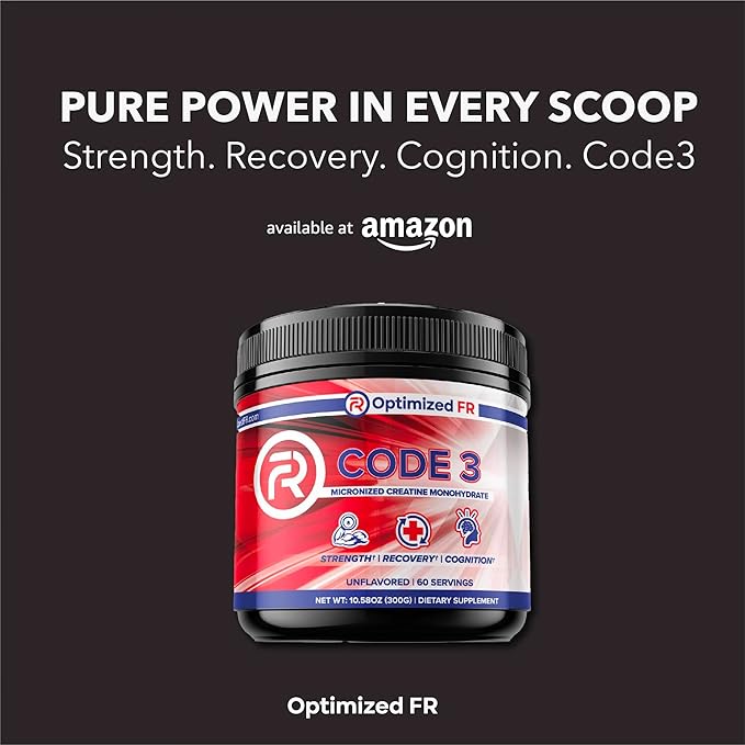 Code 3 Micronized Creatine Monohydrate 5g Per Serving Unflavored 60 Servings (2-Month Supply) for First Responders