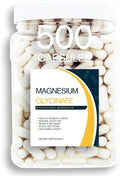 Magnesium Glycinate - 500CT 400 mg Pure Mg2+ per Serving complexed with Glycine for Maximal Absorption in a Clear Square Grip Jar