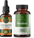HERBAMAMA Ashwagandha and Rhodiola Rosea Kit - Bundle of Ashwagandha Liquid Drops 2 Fl Oz &amp 1000mg Rhodiola Rosea Capsules - Vegan Non-GMO Gelatin-Free - 2 Pack