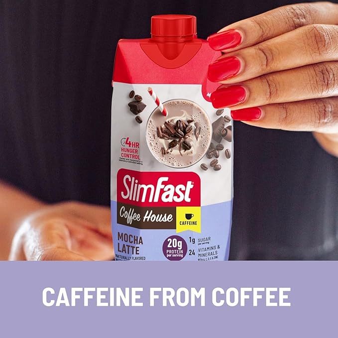 Bundle SlimFast High Protein Meal Replacement Powder Caffeine Mocha Cappuccino 21 Servings + Protein Shake Mocha Latte- 20g Protein Meal Replacement Shake Ready to Drink 11 Fl Oz (Pack of 12)