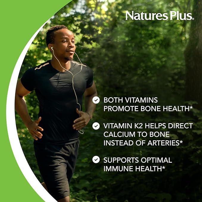 NaturesPlus Source of Life Garden Vitamin D3 &amp K2 - 60 Capsules - Immune System and Bone Support - USDA Certified Organic Vegan Gluten Free - 60 Servings