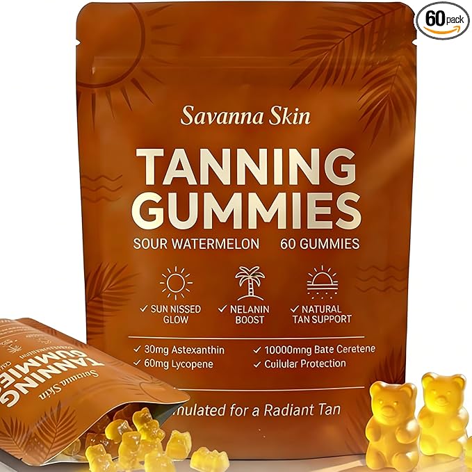Tanning Gummies Tanning Gummies for Women No Sun Required Supports Radiant Tan &amp Healthy Skin with Astaxanthin Lycopene and Vitamins Vegan &amp Sugar Free - 60 Count