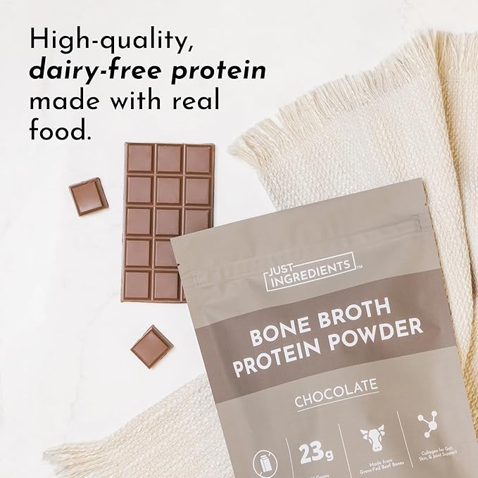 Bone Broth Protein Powder – Chocolate | 15 Servings | 21g Grass-Fed Protein per Serving | Dairy-Free | Collagen for Gut Skin &amp Joint Support | Made with Real Food Ingredients