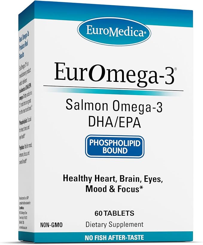 EuroMedica EurOmega-3 - Dietary Supplement with EPA &amp DHA - Omega-3 Tablets for Brain &amp Heart Health Support - Nutritional Supplement with Essential Fatty Acids &amp Peptides - 60 Tablets