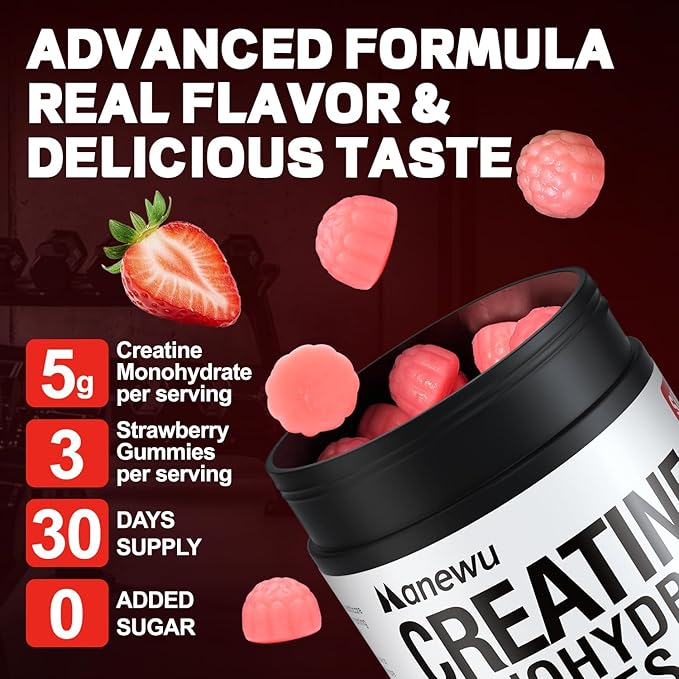 99.9% Creatine Monohydrate Gummies SGS Certified 5000mg Creatine Gummies for Men &amp Women Support Muscle Strength Recovery &amp Stamina Sugar Free Vegan Non-GMO Strawberry Flavor 90 Count