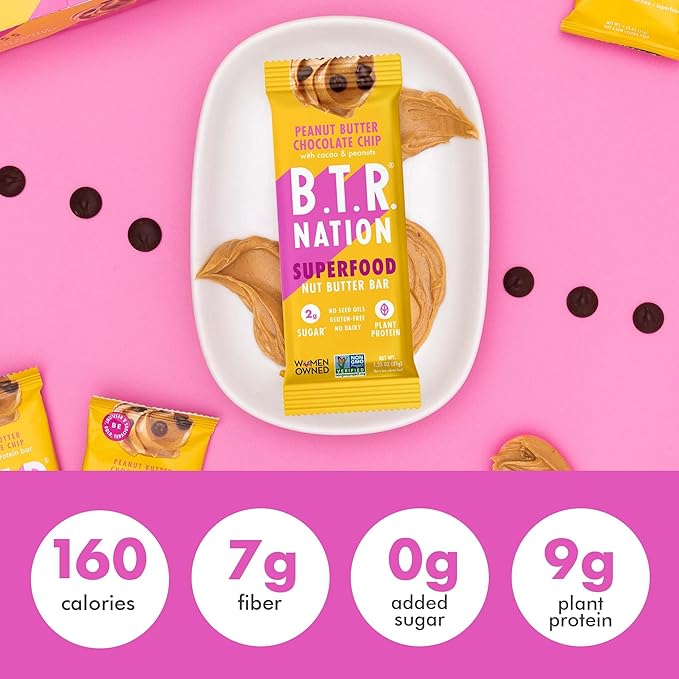 B.T.R. Nation Vegan Keto Superfood Protein Bars - Peanut Butter Chocolate Chip BLISS | (12) Bars | Low Carb Plant Based Gluten Free Free of Sugar Alcohols &amp Boosted with Powerful Superfoods!