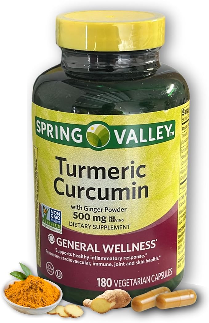 Turmeric Curcumin 500mg with Ginger Powder- Vegetarian Capsules 180ct (Pack of 1) Boxed by Fusion Shop Store