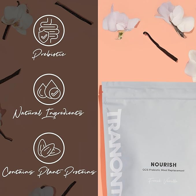 Tranont Nourish French Vanilla | 14.3oz | Superfood &amp Protein Powder Mix for Healthy Skin Digestion and Energy | Plant Based Meal Replacement Shake with Vitamins Minerals &amp Prebiotics