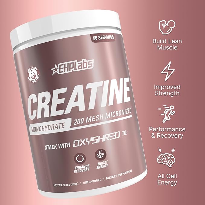 EHP Labs CREA-8 Creatine Monohydrate Powder - Unflavored Creatine Powder for Muscle Growth Increased Strength Enhanced Energy Output and Improved Performance - 50 Servings (250g)