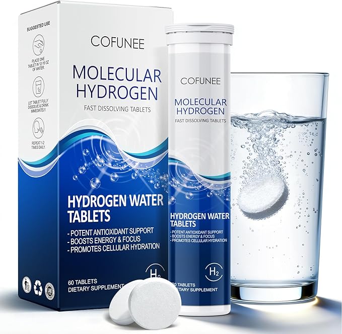 Hydrogen Tablets with Magnesium - H2 Molecular Hydrogen Tabs for Drinking Water Hydration Electrolytes Supports Healthy Aging Focus &amp Daily Energy Fast-Dissolving Tablets 60 Count
