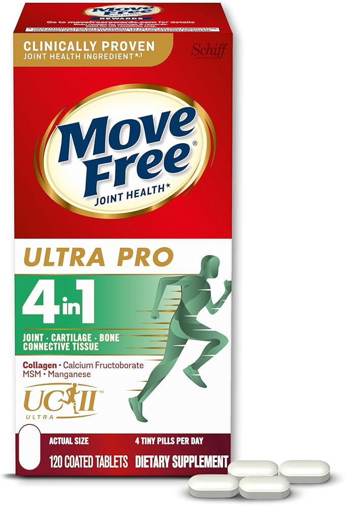 Move Free Ultra Pro with Quadruple Action Joint Support - Type 2 Collagen MSM Calcium Fructoborate &amp Manganese - Supports Joint Cartiliage Bone Connective Tissue 120 Tablets (30 servings)