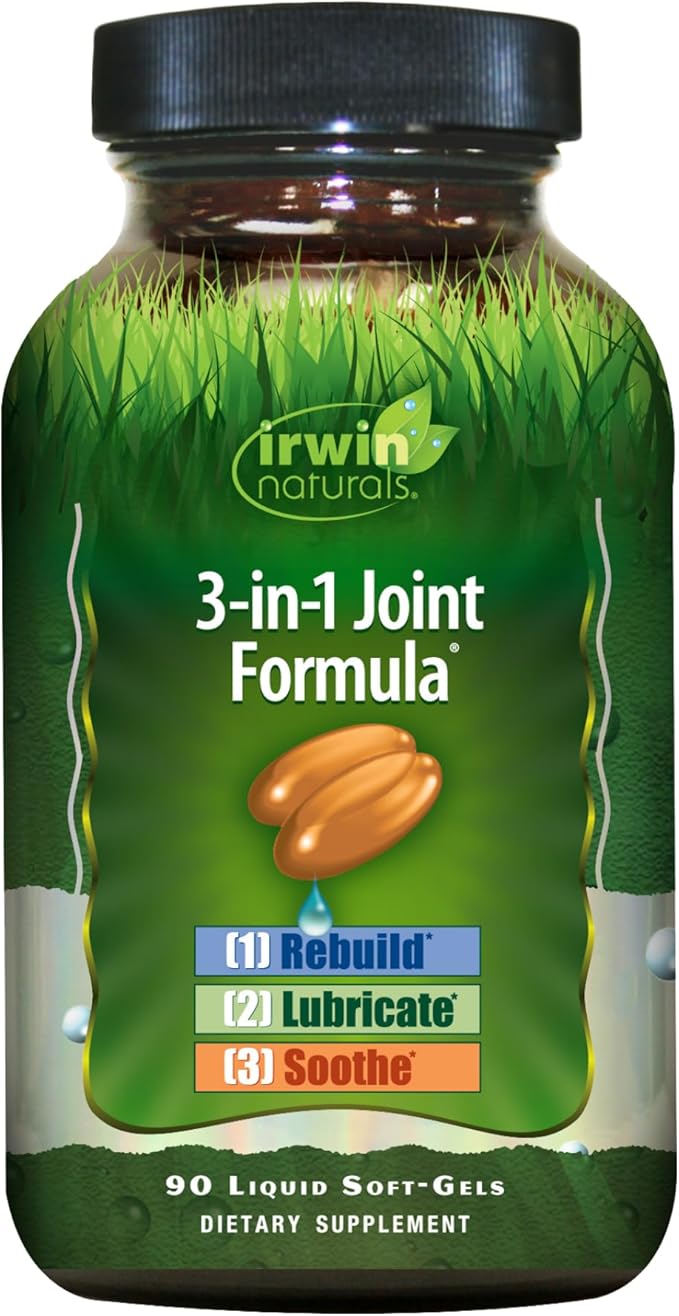 Irwin Naturals 3-in-1 Joint Formula - Powerful Joint Support Supplement with Glucosamine Chondroitin Turmeric &amp Boswellia - 90 Liquid Softgels