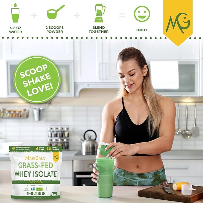 MariGold Grassfed Whey Isolate Protein Powder - Unflavored 2LB - Muscle Building &amp Recovery - 100% Pure Cold Processed Micro Filtered Non-GMO rBGH Free Soy Free Gluten Free Lactose Free