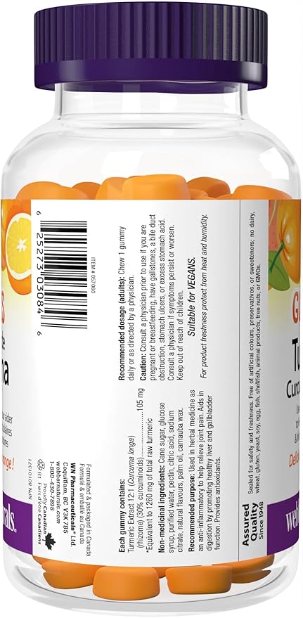 Webber Naturals Turmeric Curcumin Gummies 1260 mg Orange 120 Gummies