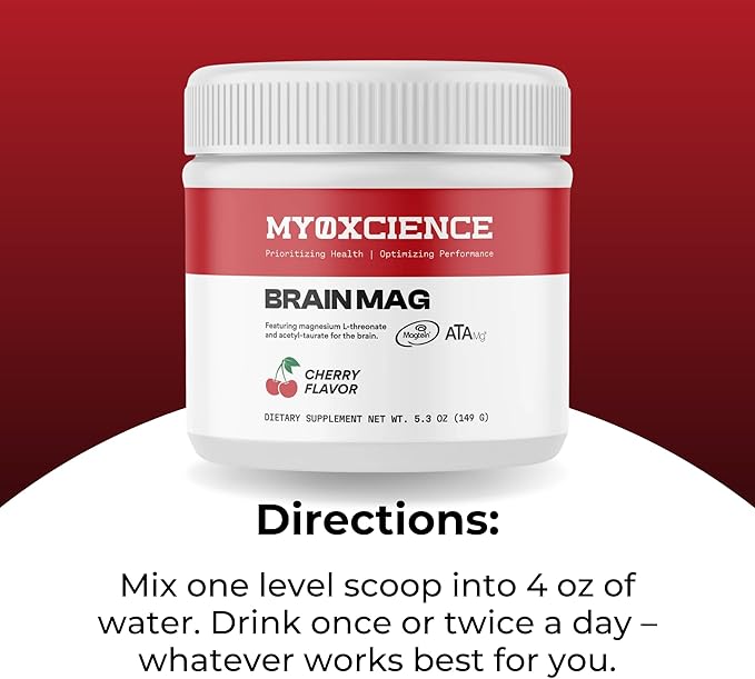 Brain Mag Magnesium L-Threonate (Magtein) w/Mag Taurate (ATA Mag) Mag Glycinate for Brain Support | 60 Servings (Cherry)