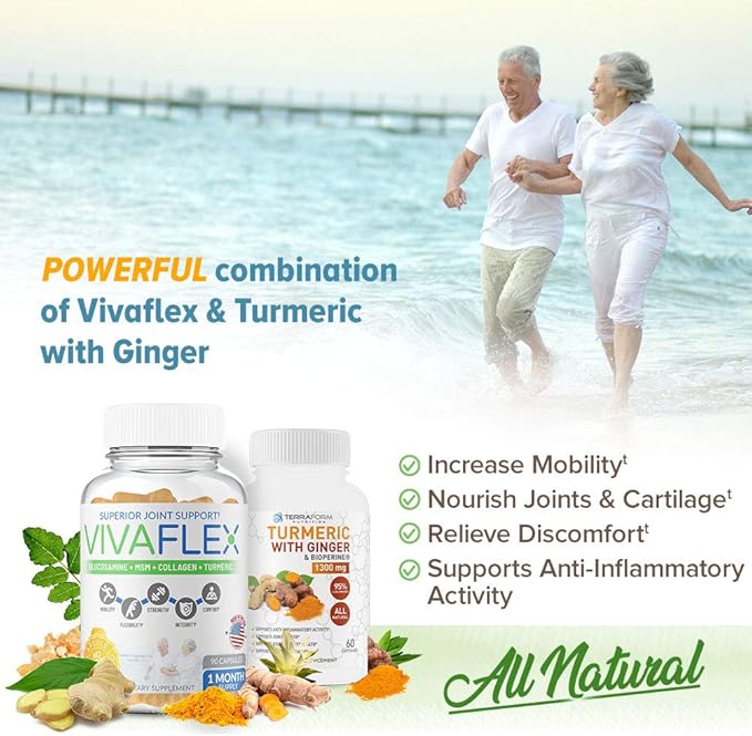 Terraform Nutrition Joint Relief Combo Pack – Vivaflex Plus Turmeric Curcumin with Ginger – Best Supplements for Joint &amp Knee Relief – 1 Month Supply