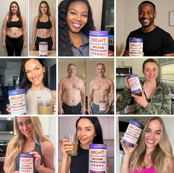 Night Collagen Burn - Weight Loss &amp Belly Fat Burner &amp Sleep Aid for Women &amp Men | Sleep Support for Bloating &amp Metabolism Appetite Suppressant | Supports Skin Hair Nails &amp Join
