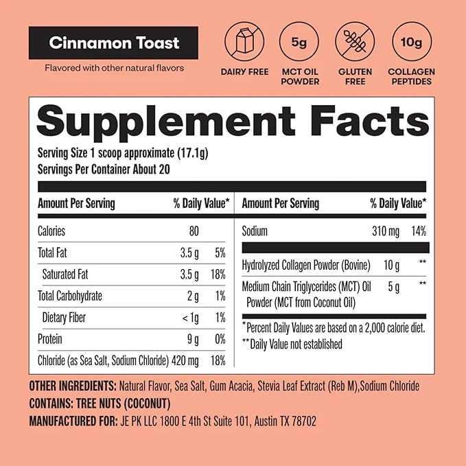 Perfect Keto Collagen Peptides Protein Powder with MCT Oil Hydrolyzed Collagen Type I &amp III Supplement Gluten Free Grass Fed Low Carb Keto Coffee Creamer Collagen for Women &amp Men Cinnam