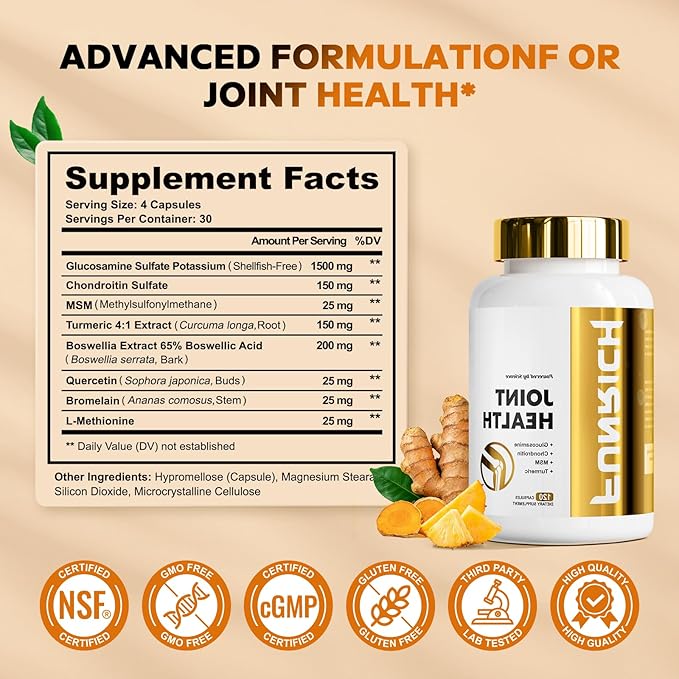 Glucosamine Chondroitin MSM 2100mg- Joint Support Supplement for Women and Men with MSM Turmeric &amp Boswellia for Cartilage Joint Comfort and Flexibility - 120 Capsules