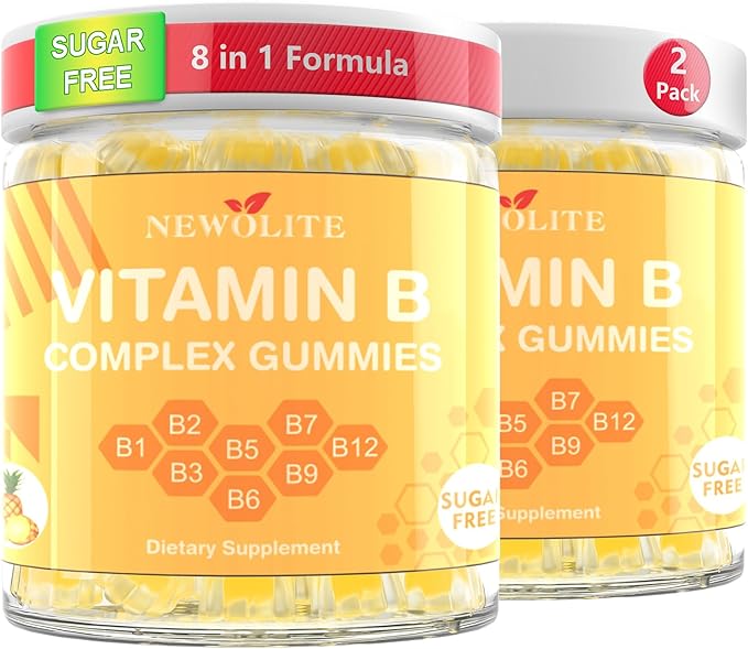 2 Pack Vitamin B Complex Gummies for Women Pineapple Flavor Daily Vitamin C B1B2B3B5B6B7B9B12 Biotin Folate Supports Energy Mood Immune System Sugar-Free Vegan Work Adults(120Count)