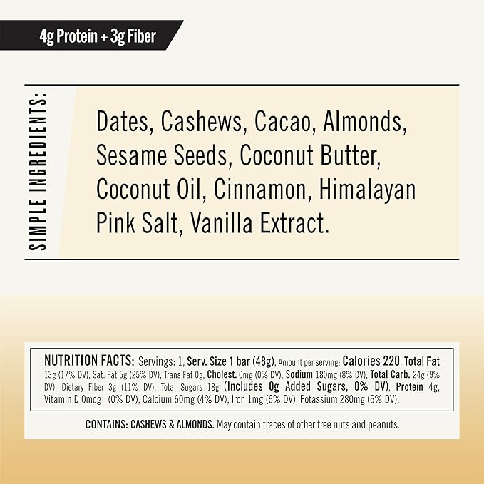 Thunderbird Bars Energy Snack Gluten-Free with Protein Healthy Real Food Vegan Paleo Non-GMO No Added Sugar Snickerdoodle Cashew Tahini Flavor (12 Count 1.7 oz. Bars)