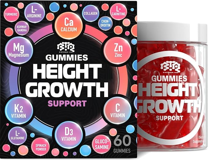 Height Growth Increase Gummies Vitamins Grow Tall Supplement Calcium Magnesium Zinc Ashwagandha Glucosamine Multivitamin for Teens Kids Adults