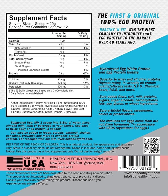Healthy N Fit 100% EGG PROTEIN- Strawberry (12oz): 100% Egg White Protein PLUS Natural Peptides. Naturally Sweetened Zero Carb Keto Paleo Friendly