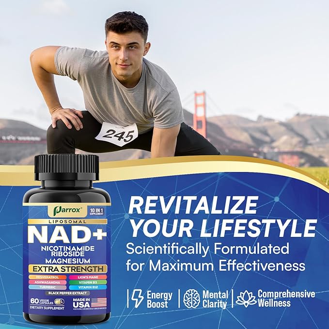 NAD+ Supplement with Liposomal NAD+ Nicotinamide Riboside Magnesium Vitamin B3 &amp B12 Resveratrol Turmeric Ashwagandha Lion’s Mane10-in-1 Extra Strength (3 Pack)
