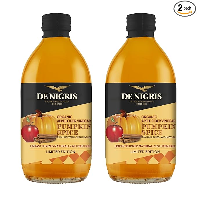 De Nigris Organic Apple Cider Vinegar Unfiltered with Pumpkin Spice 169 Oz (Pack of 2) | Limited Edition | apple vinegar cider Unpasteurized Naturally Gluten Free | Apple Cider Vinegar Organic