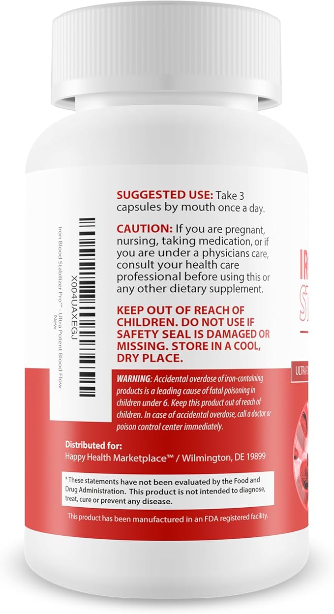 Iron Blood Stabilizer Pro - Our Best Blood Support Supplements - Circulation Support Pressure Supplement - Fe and Vitamin B12 Supplement - Magnesium Iron Supplement 10 mg Sugar Balance
