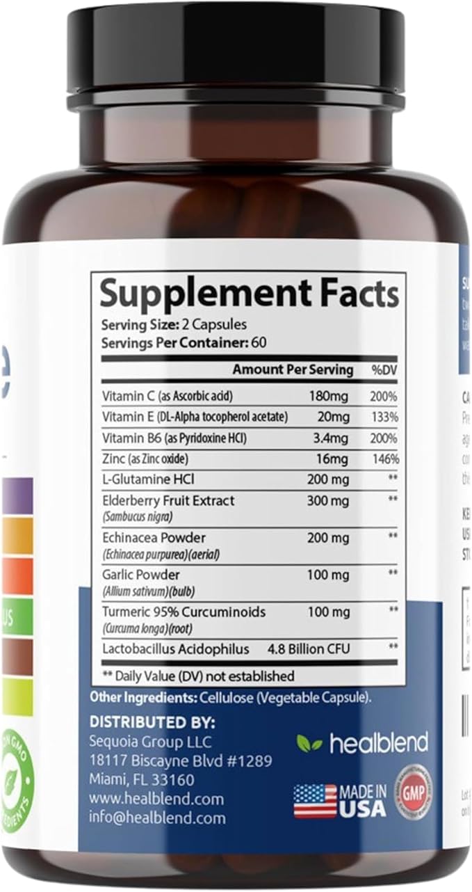 healblend 10 in 1 Immune Support Supplement Booster with Elderberry Zinc Echinacea Turmeric Lactobacillus Acidophilus for Adults (3 Pack)