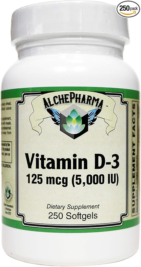 Vitamin D-3 125 mcg (5000 IU) from Lanolin in a Base of Safflower Oil - 250 Soft Gels