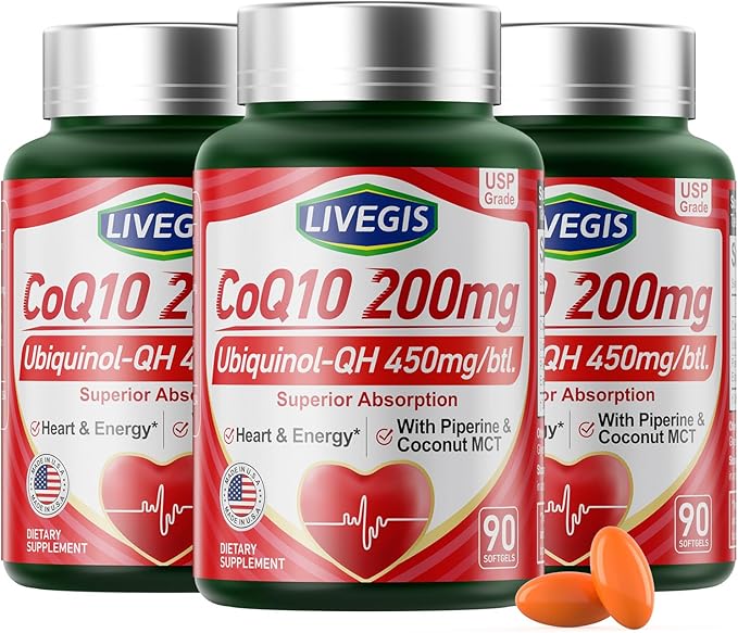 CoQ10 200mg Softgels Ultra CoQ10 Ubiquinone 200mg with Coconut MCT Oil 5X Superior Absorption Coenzyme Q10 Ubiquinol and Supplements - 90 Counts * 3 Packs