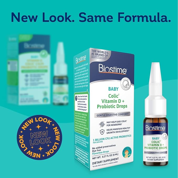 Biostime Baby Vitamin D &amp Colic Probiotic Drops for Newborns to 3 Years Old | 100% Daily Values Vitamin D for Bone &amp Immune Support – Eases Colic &amp Digestion| 32 Serving