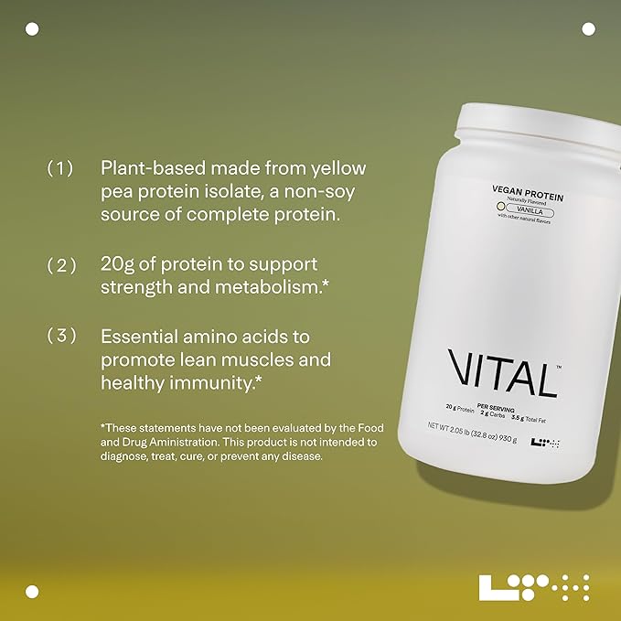 LTH Vital Vegan Protein - Trusted by Life Time Members - Plant-Based Protein Powder Made from Pea Protein - Supports a Healthy Immune System - Dairy Free &amp Soy Free - Vanilla 30 Servings