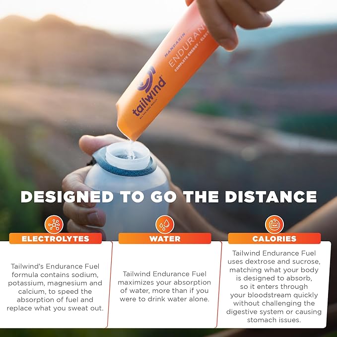 Tailwind Nutrition Endurance Fuel Carbohydrate &amp Electrolyte Sports Drink Mix Powder Gluten-Free Vegan Mandarin 50 Servings