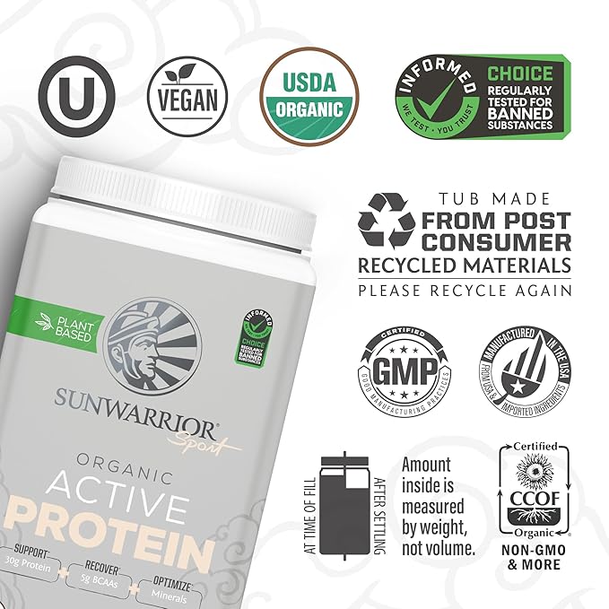 Sunwarrior Creatine Powder &amp Vanilla Active Organic Protein Powder Set | Bundle &amp Save | Vegan Protein Plus Unflavored Creatine Monohydrate (60 Servings Unflavored 20 Servings Chocolate)