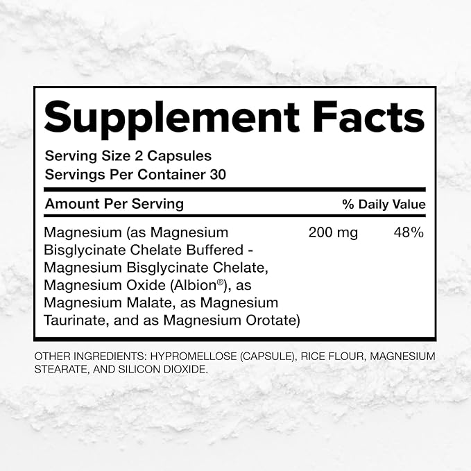COMPLEMENT Magnesium - 4 Bioavailable Forms Complex - Malate Taurate Bisglycinate Orotate - Supplement for Relaxation Muscle Recovery Stress Reduce - 200mg 60 Vegan Capsules (30 Servings)