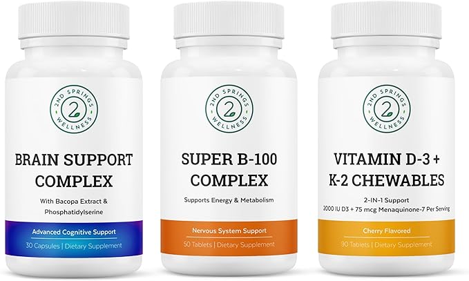 Wellness Bundle - Brain Support Complex Super B-100 Complex and Vitamin D3 + K2