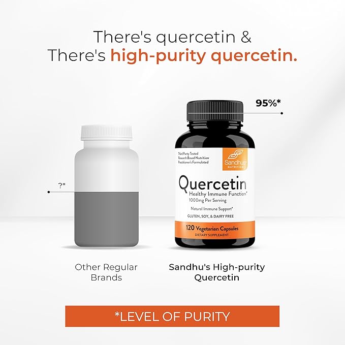 Quercetin 500mg Vegetarian Capsules 240 Count | 1000mg Per Serving of 2 Capsules | Immune Support Supplements For Respiratory Cellular Health &amp Seasonal Allergies | Quercitin for Men &amp Women