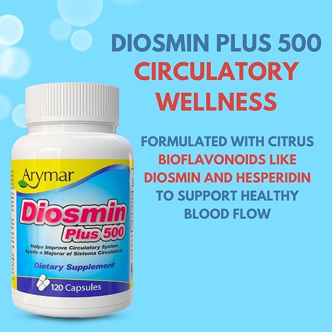Arymar Diosmin Plus 500 - Circulatory System Support Supplement 500mg 120 Capsules