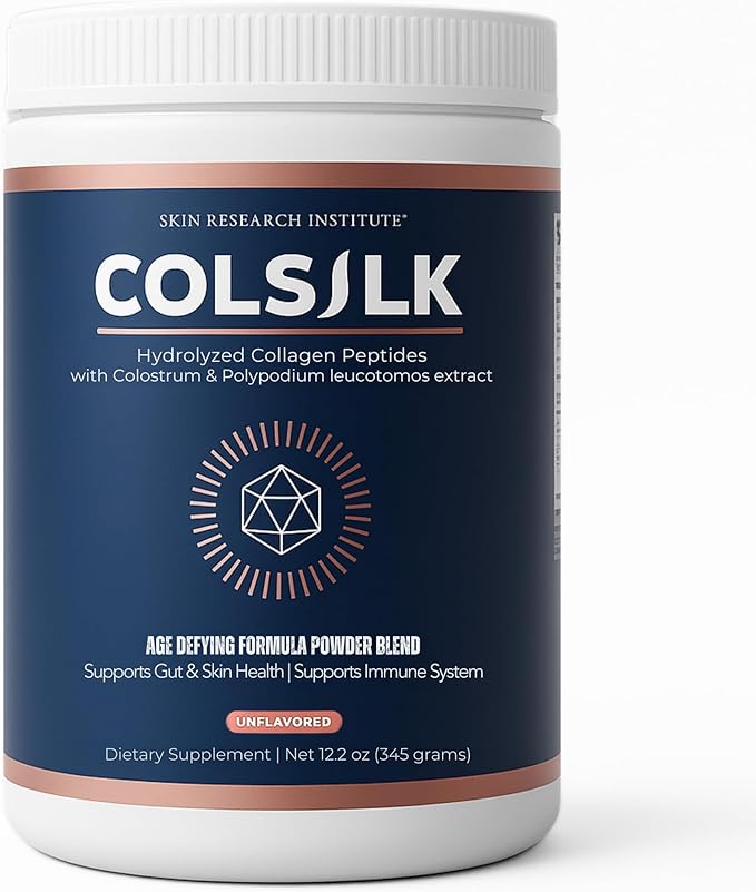 SRILabs ColSilk Unflavored Hydrolyzed Collagen Powder with Colostrum and Polypodium - Skin Hair Nails Gut Health and Joint Support - One Scoop Daily | 1 Month Supply