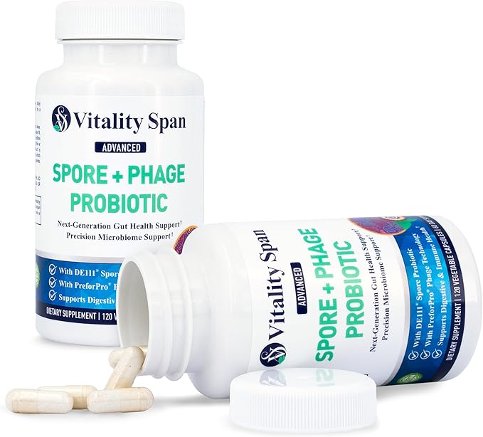 Spore Probiotic Capsules for Women &amp Men Bacillus Subtilis + Advanced Phage – Gut Health &amp Digestive Comfort Shelf-Stable Survives Stomach Acid – 120 Delayed Release Capsules