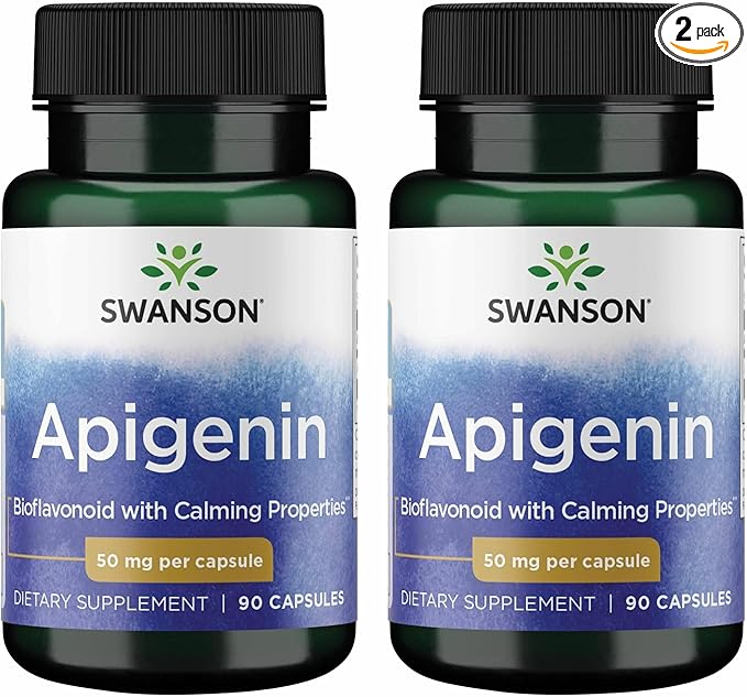 Swanson Apigenin Bioflavonoid Supplement for Adults Seeking Natural Sleep Relaxation and Stress Relief Support - 50 mg (90 Vegan Capsules 2 Pack)