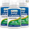 Best Naturals Acetyl L-Carnitine (ALCAR) 500mg 120 Capsules 120 Servings - Non-GMO and Gluten Free 1 Capsule per Serving (3 Pack)